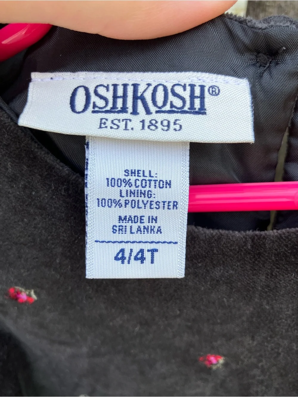 VTG OshKosh B'gosh Black Velvet Tank Dress with Pink Embroidery